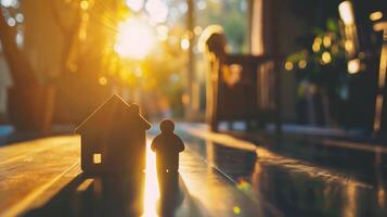 ai generado miniatura personas en pie en frente de el casa. concepto de real bienes. foto