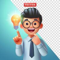 A man thinks and then gets an idea, with the lights on. 3d vector, suitable for business and education vector