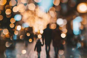 AI generated people walking in the city at night with bokeh lights photo