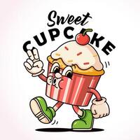 Sweet Cupcake, retro mascot character. Perfect for logos, mascots, t-shirts, stickers and posters vector