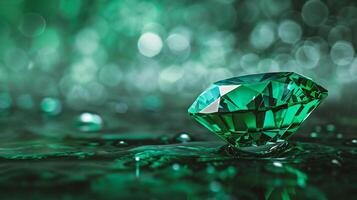 ai generado diamante en verde antecedentes con bokeh foto