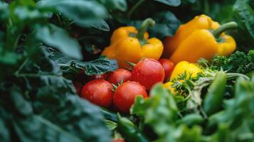 AI generated Fresh vegetables in the vegetable garden photo