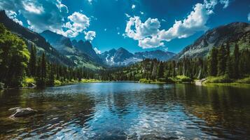 ai generado idílico verano ver de lago foto