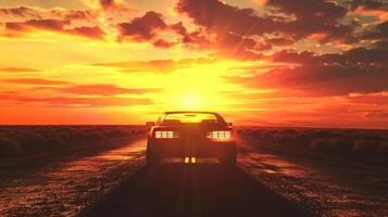 AI generated Car on the road at sunset photo