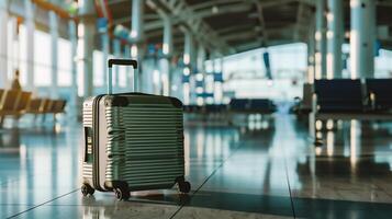 AI generated Suitcase in the airport terminal. Travel and tourism concept. photo