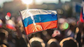 AI generated Crowd of people with Russian flags in the city. Russia. photo