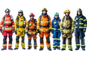 ai gegenereerd verschillend team van brandweerlieden klaar voor plicht PNG