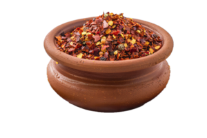 AI generated Crushed Red Chili Peppers in Clay Pot png