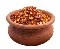 AI generated Crushed Red Chili Peppers in Clay Pot png