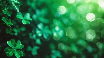 AI generated Green clover leaf with bokeh background, Saint Patrick's day concept photo