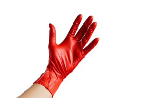 ai generiert rot Gummi Handschuh auf Hand png