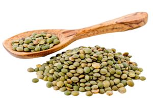 AI generated Wooden Spoon Full of Raw Green Lentils png