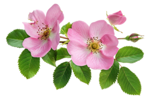 AI generated Delicate Pink Wild Rose with Leaves png