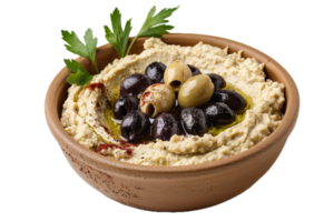 ai generato tradizionale hummus con olive e spezie png