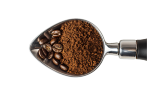 ai généré Expresso porte-filtre avec café des haricots et terrains png