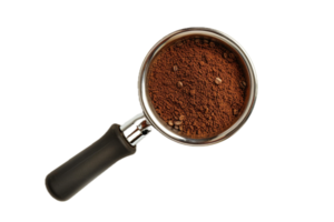 ai genererad espresso portafilter med kaffe bönor och grunder png