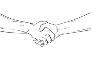 Black and white vector line art of two people handshake