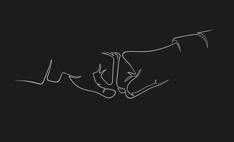 Continuous one line drawing of fist bump on black background vector