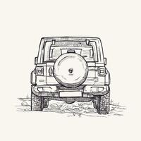 Off-road vehicle. Hand drawn vector illustration in sketch style