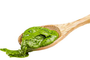 ai generado verde algas marinas gel en de madera cuchara png