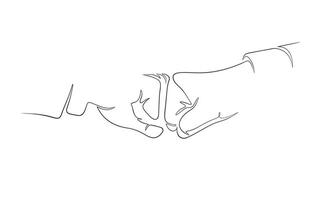 Continuous one line drawing of fist bump on white background vector