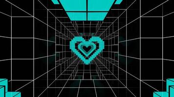 Multicolor on Black Pixel Heart Tunnel Background VJ Loop video