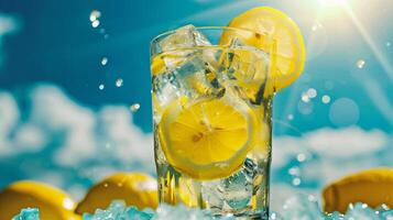 AI generated Lemonade with ice and lemon photo