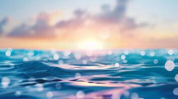 AI generated Beautiful sunset on the sea with bokeh and sun rays photo