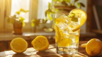 AI generated Lemonade with ice and lemon photo