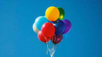 AI generated colorful balloons in the blue sky, close-up of photo