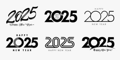 Set of 2025 Happy New Year numbers, black logo. Creative New Year icons vector