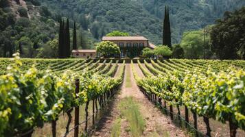 AI generated Vineyard in the morning light photo