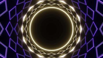 Yellow and Purple Neon Circle in Mirror Tunnel Background VJ Loop video