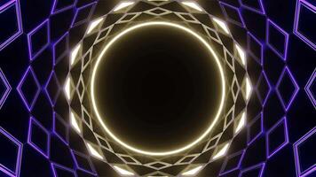 Yellow and Purple Neon Circle in Mirror Tunnel Background VJ Loop video