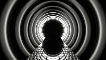 Black and White Futuristic Cylindrical Tunnel Background VJ Loop video