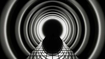 Black and White Futuristic Cylindrical Tunnel Background VJ Loop video