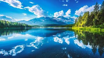 ai generado idílico verano ver de lago foto