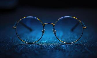 AI generated Eyeglasses on a dark background, close-up. Selective focus. photo