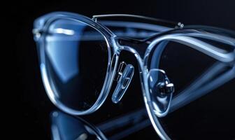 AI generated Eyeglasses on a black background. Shallow depth of field. photo