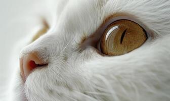 ai generado cerca arriba de blanco de gato ojos. selectivo atención en ojos. foto