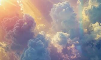 AI generated Sunset sky background with tiny clouds and rainbow, photo