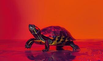 AI generated turtle on colorful background with space for text photo