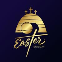 Calvary and tomb, Easter Sunday postcard. Church service invitation design. Christian banner concept vector