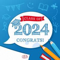 Class of 2024 chalk drawn style vector banner.