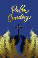 Palm Sunday vector congrats. Postcard design with golden elements