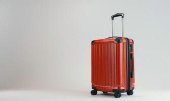 AI generated Red suitcase on white background. Travel and vacation concept. Copy space. photo