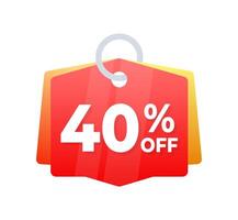 40 por ciento apagado descuento promociones, rojo precio etiqueta, ofertas vector ilustración