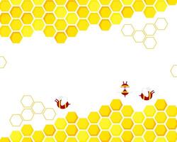 Beehive honeycomb with bee on white background. Vector illustration