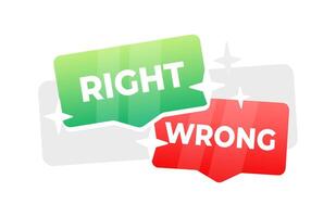 Right Wrong red and green sign, evaluation quiz. Vector stock illustration