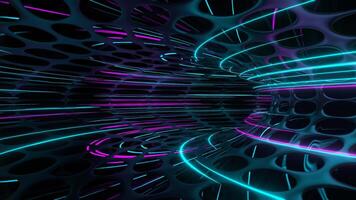 cyaan en roze sci-fi neon ring beweging achtergrond vj lus video